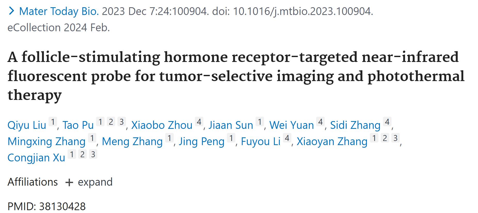 文献解析|卵泡刺激素受体靶向近红外荧光探针：实现肿瘤选择性成像与光热治疗