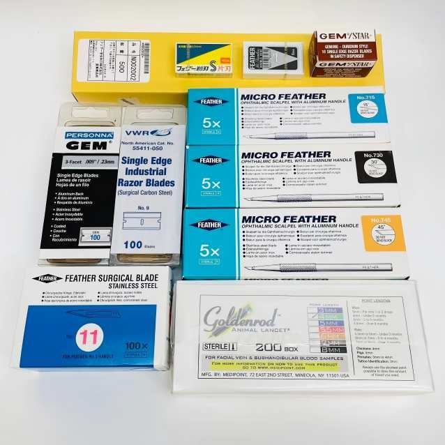 进口实验室用单面刀片、双面刀片、解剖刀片、病理刀片、动物采血针等