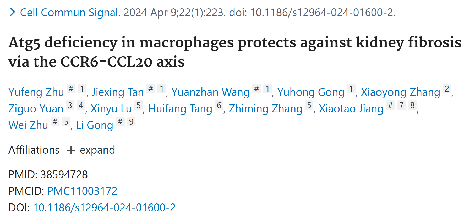 文献解析|巨噬细胞Atg5缺乏通过CCR6-CCL20轴保护肾脏免受纤维化影响的作用机制深度解析