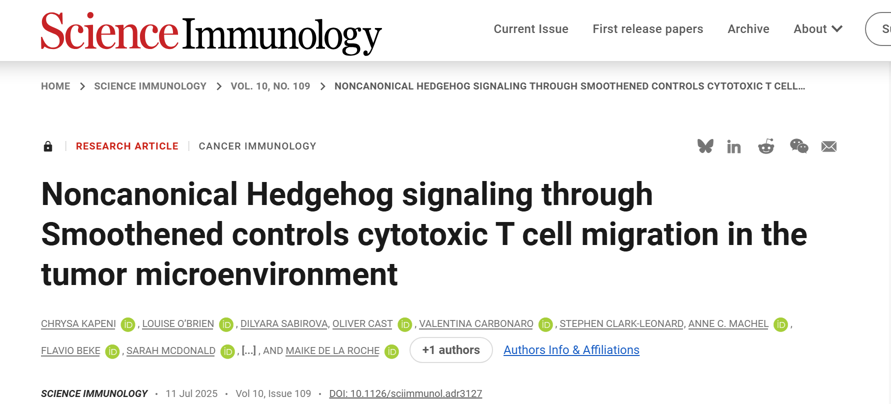 BMG LABTECH多功能酶标仪文献分享,剑桥大学研究团队发表在Science Immunology  上名为Noncanonical Hedgehog signaling through Smoothened controls cytotoxic T cell migration in the tumor microenvironment