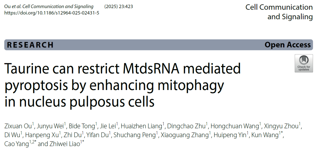 项目文章 | 武汉协和医院曹阳、廖志伟团队全面解析mtdsRNA在椎间盘退变中发挥的关键作用