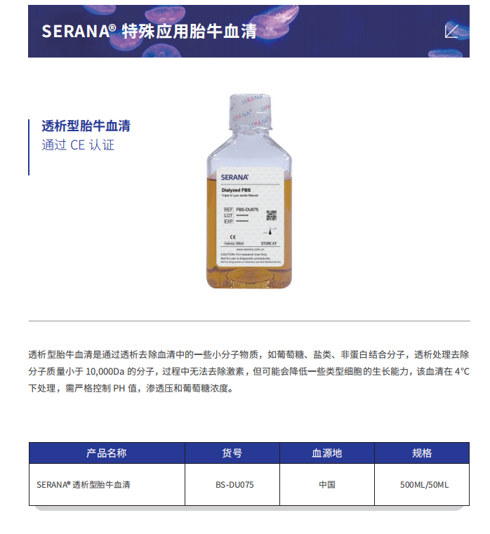 SERANA® 胎牛血清制品、细胞株、细胞冻存液、细胞培养试