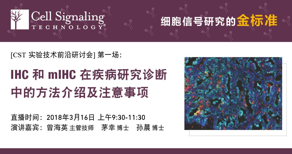 CST Webinar | IHC 和 mIHC 在疾病研究诊断中的方法介绍及注意事项