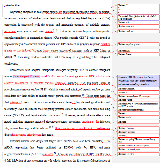 SCI论文英语润色范例，LetPub英文论文修改模板