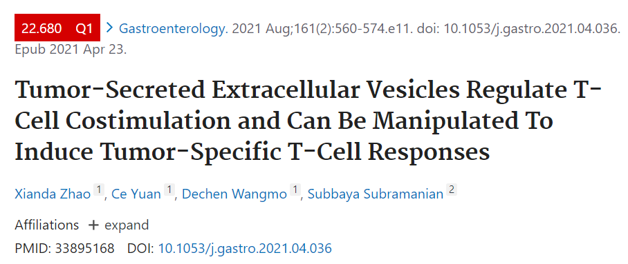 肿瘤分泌的外泌体可调节T细胞共刺激以及诱导肿瘤特异性T细胞反应