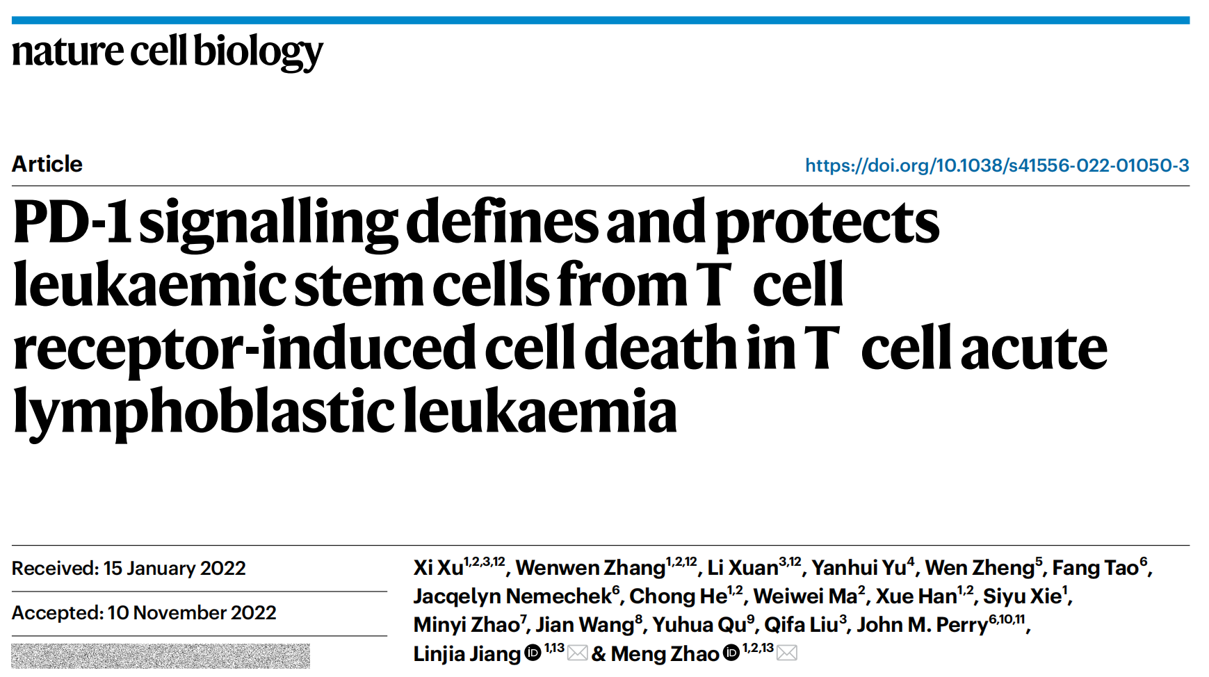Nat Cell Biol | 南模生物助力揭示PD-1阻断疗法在T-ALL治疗中的作用