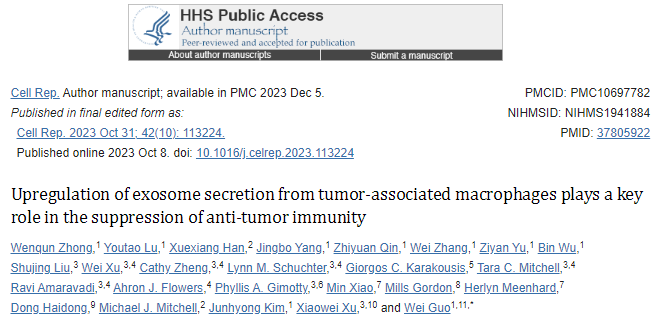 【Cell Reports】8.8分，肿瘤细胞通过增加肿瘤相关巨噬细胞衍生的外泌体来对抗抗肿瘤免疫