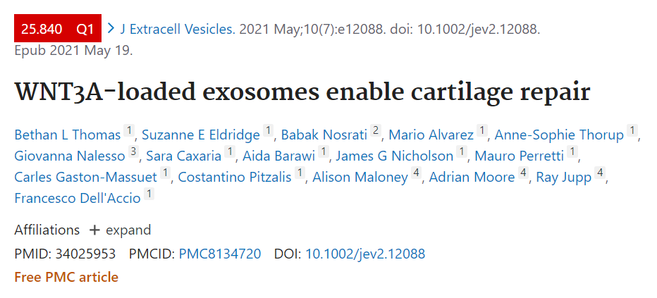 装载Wnt3a的外泌体促进软骨修复