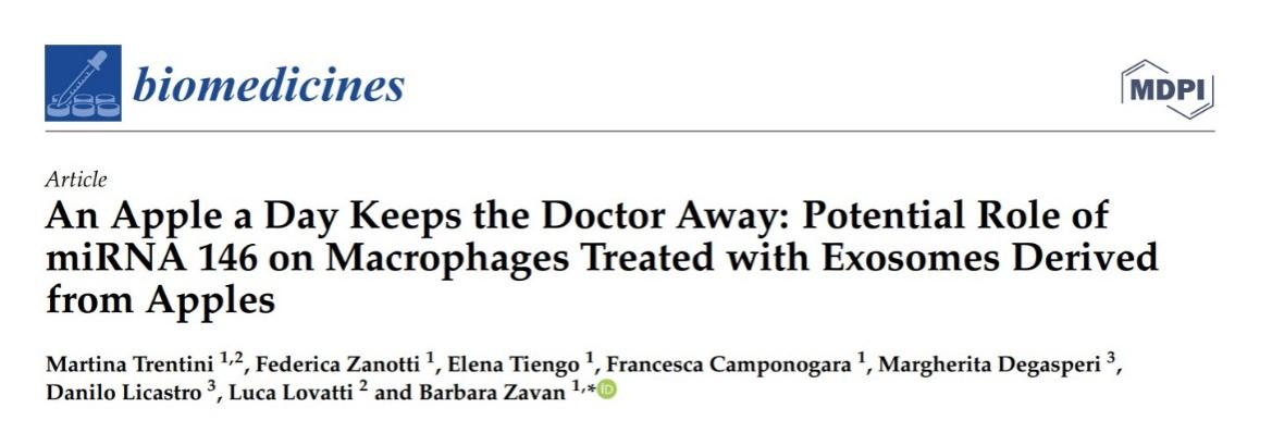 【Biomedicines】苹果外泌体确实有让你“远离医生”的能力