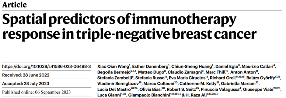 【Nature】 - 组织成像质谱流式空间生物学预测三阴性乳腺癌的免疫疗效