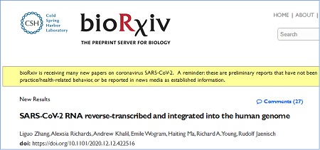 SARS-CoV-2基因会整合到人的基因组中
