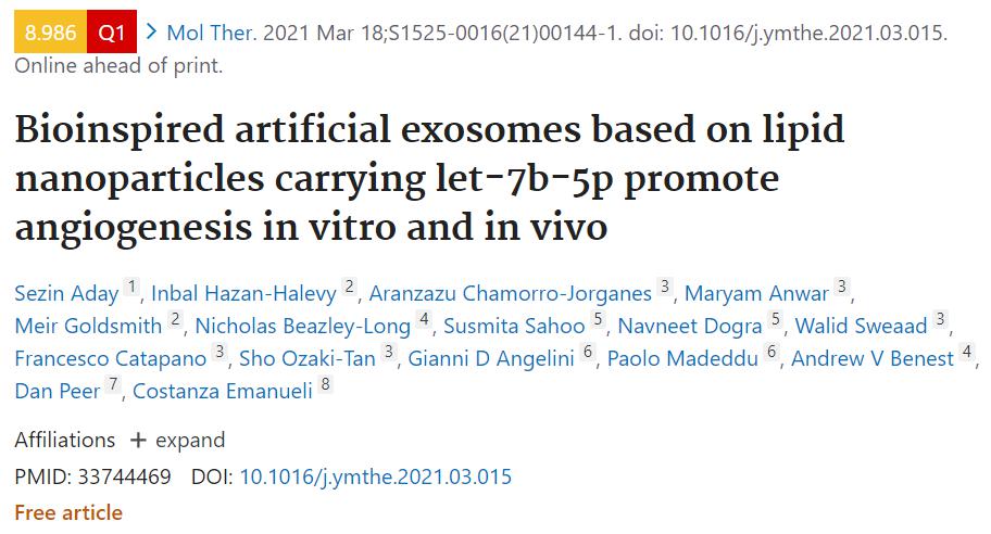 基于脂质纳米颗粒的生物启发人工囊泡携带let-7b-5p在体内外促进血管再生