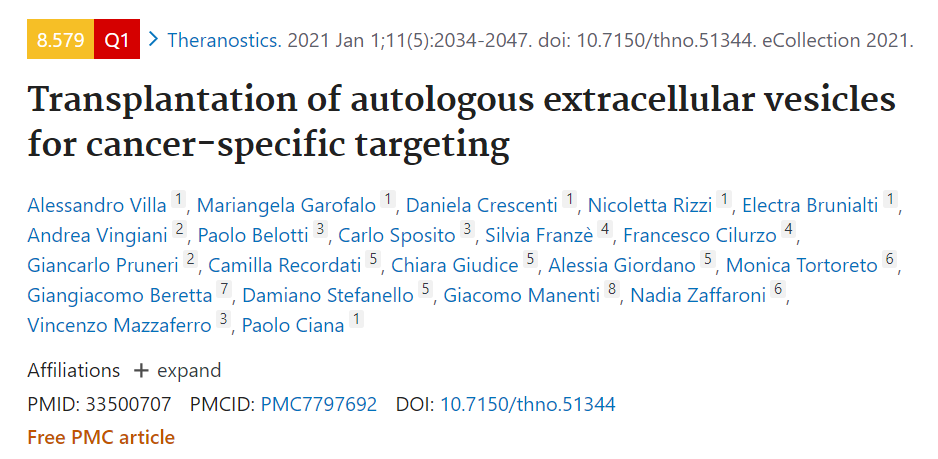自体细胞外囊泡移植用于癌症特异性靶向