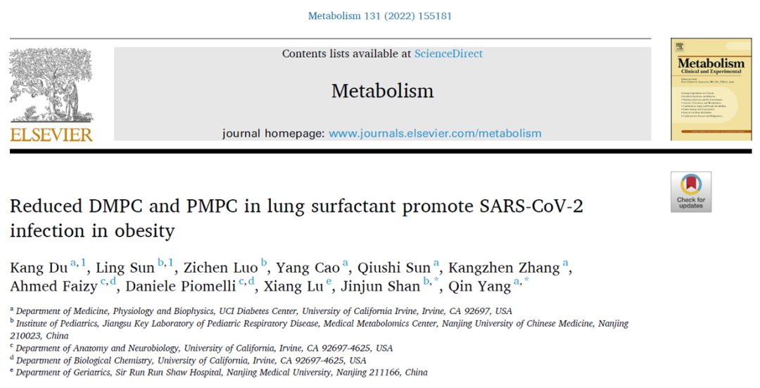 Metabolism | 单进军/杨勤合作发现肥胖人群为何更易感染新冠