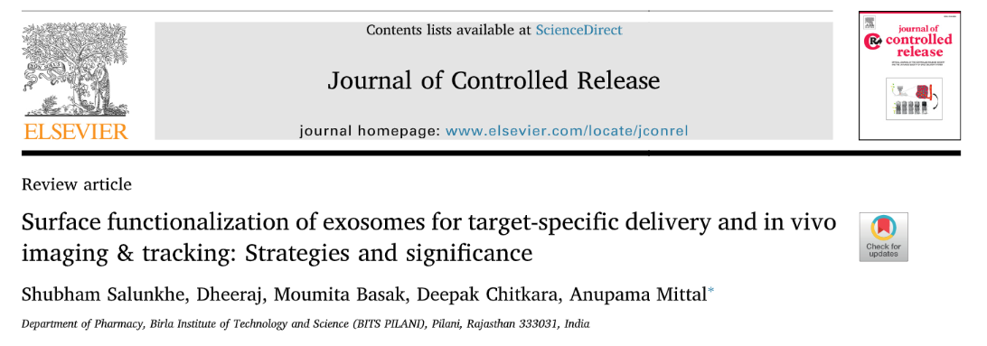 综述：外泌体表面功能化用于靶向传递和体内成像跟踪 