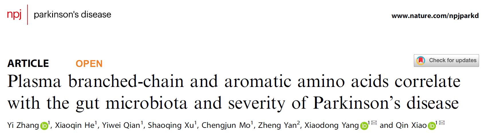 客户案例 | npj Parkinson’s Dis：帕金森患者血浆氨基酸紊乱与肠道菌群变化相关