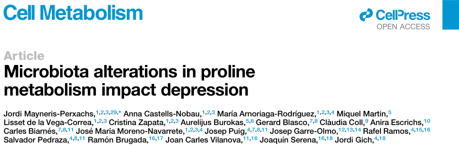 Cell Metabolism | 菌群-脯氨酸代谢调控抑郁症