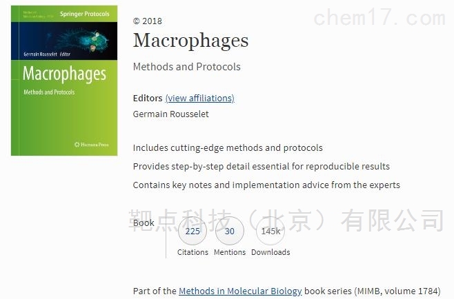 巨噬细胞清除剂ClodronateLiposomes写入Springer Nature出版商Humana Press出版书籍Macrophages-Methods and Protocols