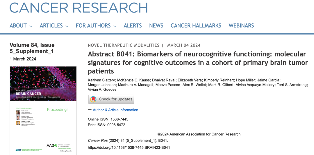 乐备实推荐丨《肿瘤研究》原发性脑瘤患者的神经认知标志物