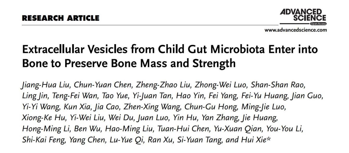 文献解读：儿童肠道菌群的细胞外囊泡进入骨骼以保持骨量和强度