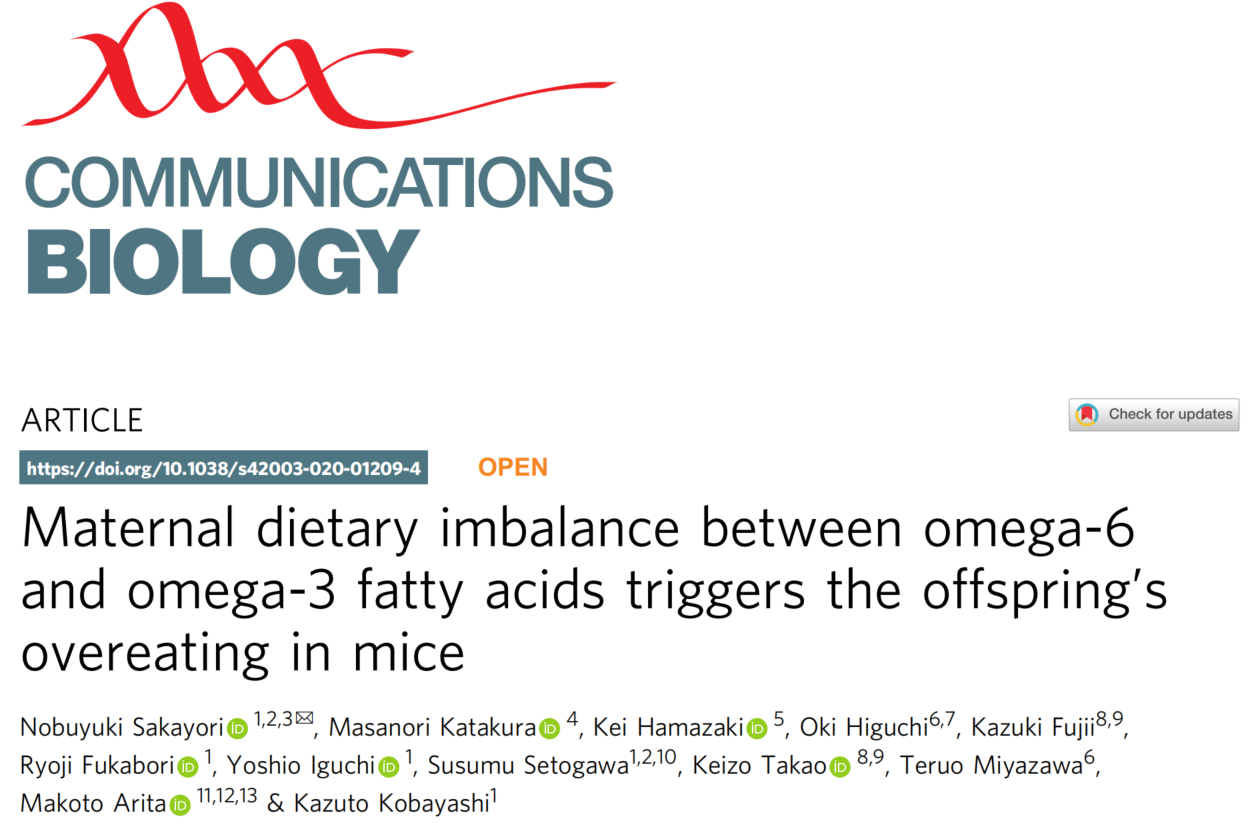 COMMUNICATIONS BIOLOGY | 母体饮食中ω-6和ω-3脂肪酸失衡会促进后代肥胖