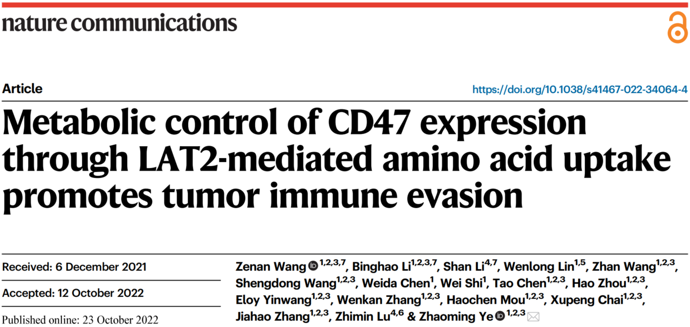 Nature Communications | 氨基酸异常摄取促进肿瘤免疫逃逸