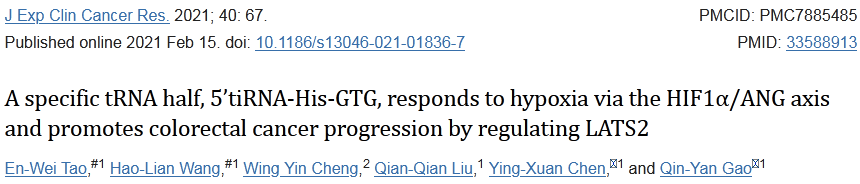 11分+！解锁tsRNA在结直肠癌中发挥的重要作用
