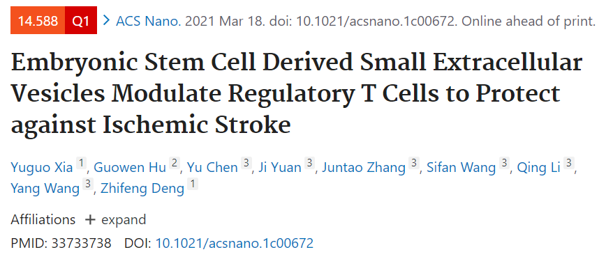 胚胎干细胞来源的sEVs调节Treg保护缺血性中风