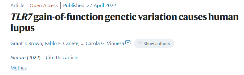 TLR7功能获得性遗传变异导致人类狼疮