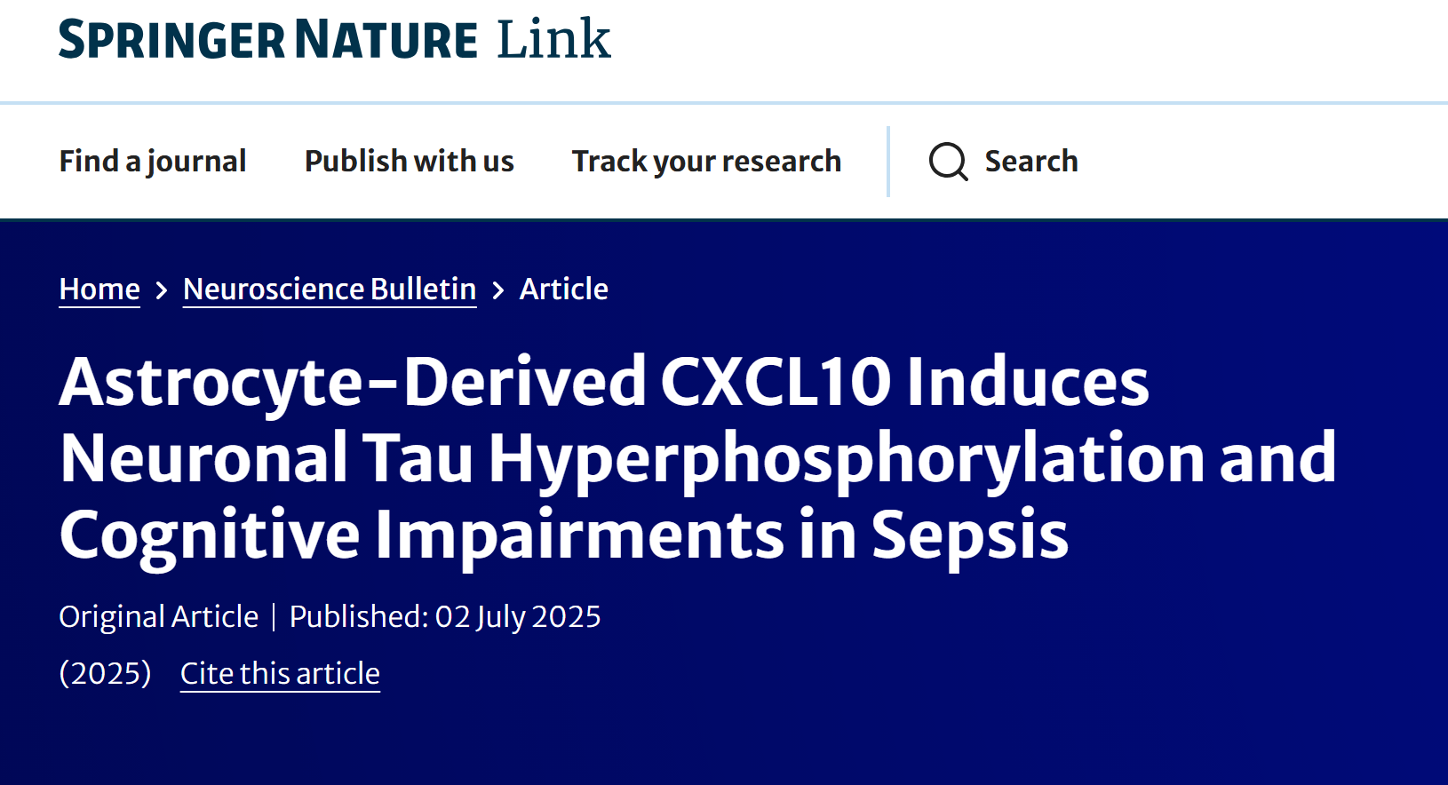 MED64平面微电极矩阵记录系统文章分享,武汉华中科技大学，南通大学，江南大学研究团队发表在Neuroscience Bulletin 上Astrocyte-Derived CXCL10 Induces Neuronal Tau Hyperphosphorylation and Cognitive Impairments in Sepsis文章