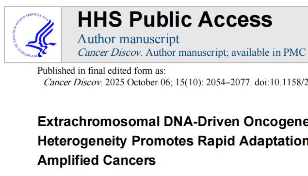 Cancer Discov丨ecDNA拷贝数异质性如何通过“剂量-表型”动态调控与可逆衰老机制加速肿瘤进化？
