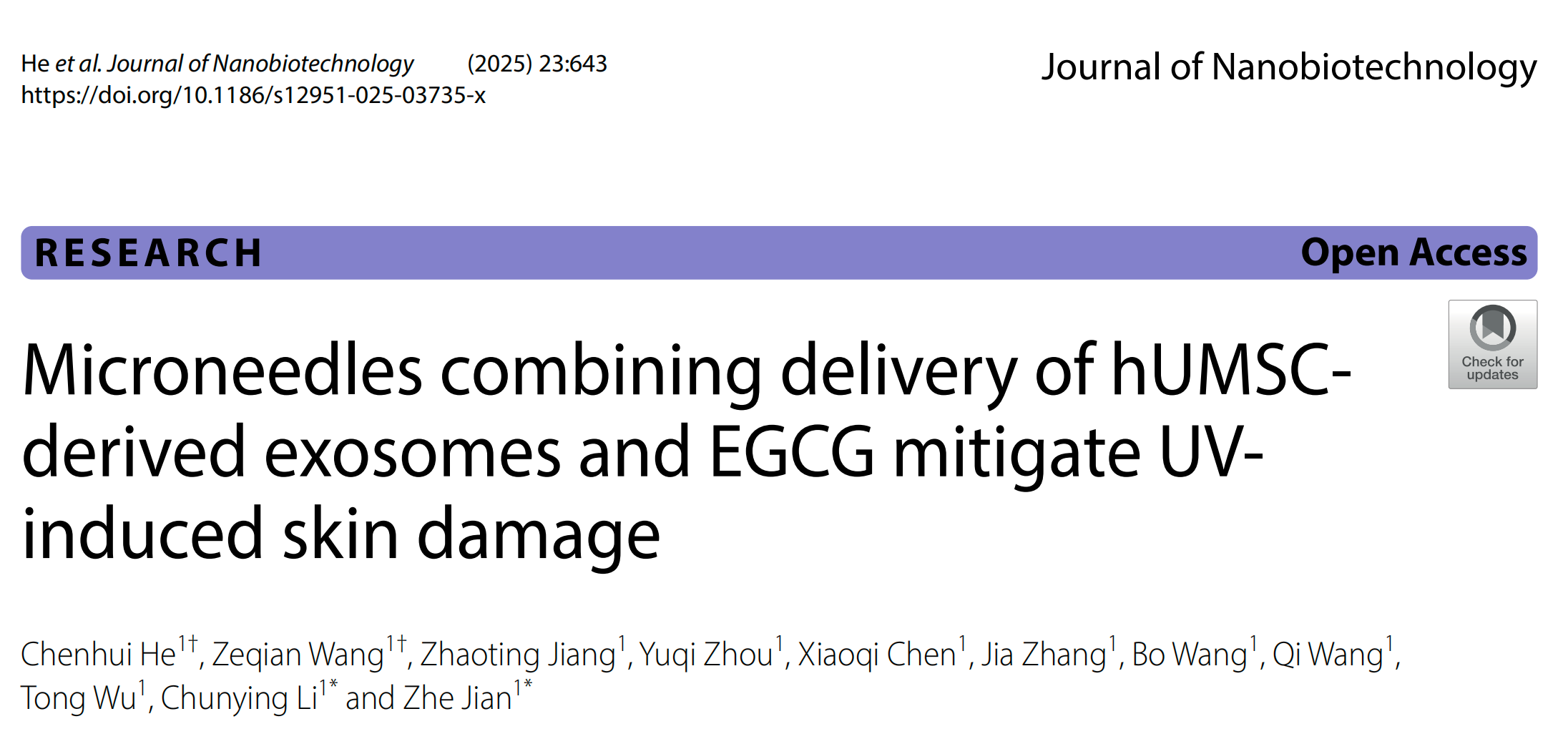 IF=12.6 | Umibio外泌体红色荧光标记染料助力客户紫外线诱导的皮肤损伤研究!