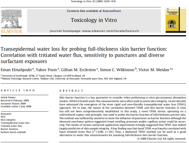 文献分享 | IVPT离体皮肤屏障针头穿刺破坏验证实验中经皮水分流失值变化灵敏度测试研究