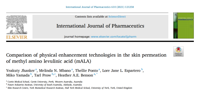 文献分享 | 甲基氨基乙酰Propionic acid（mALA）微针给药渗透效率的比较研究