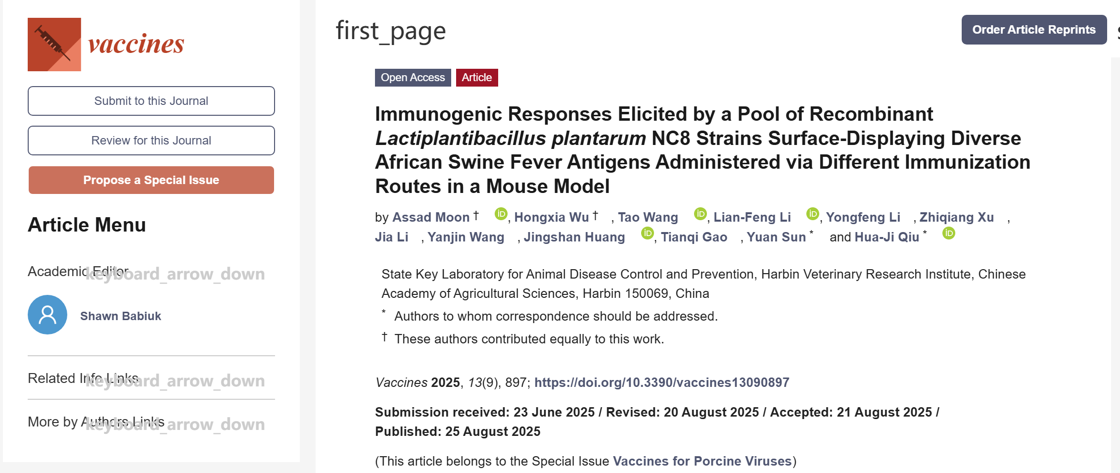 ApogeeFlow纳米流式仪文章分享,中科院哈兽研研究团队发表在Vaccines 中名为Immunogenic Responses Elicited by a Pool of Recombinant Lactiplantibacillus plantarum NC8 Strains Surface-Displaying Diverse African Swine Fever Antigens A
