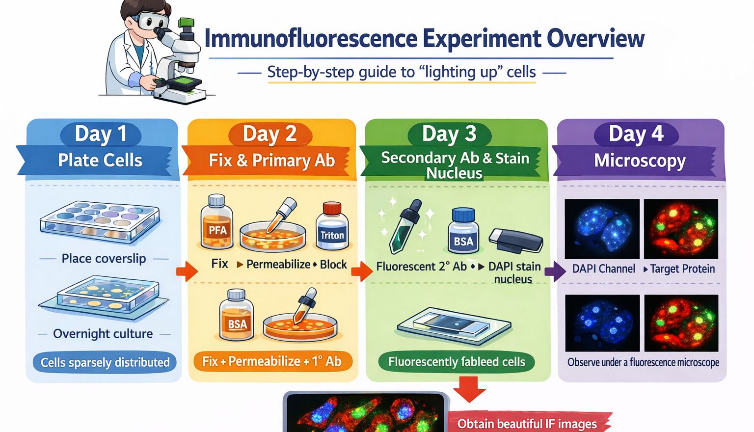 【零基础入门】免疫荧光实验超全指南：手把手教你“点亮”细胞，看透蛋白！  如果你：