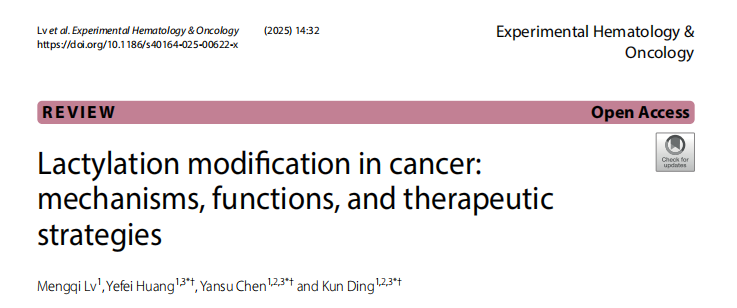乳酸化修饰专题|《Experimental Hematology &amp; Oncology》解读：在癌症中的作用机制、功能及治疗策略