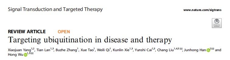 去泛素化专题|《Signal Transduction and Targeted Therapy》解读： 靶向泛素化：疾病发生机制与治疗干预的核心靶点