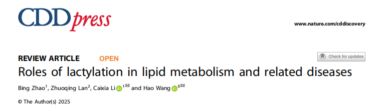 乳酸化修饰专题|Cell Death Discovery（2025IF：未明确标注，JCR Q1）解读：乳酸化在脂质代谢及相关疾病中的作用