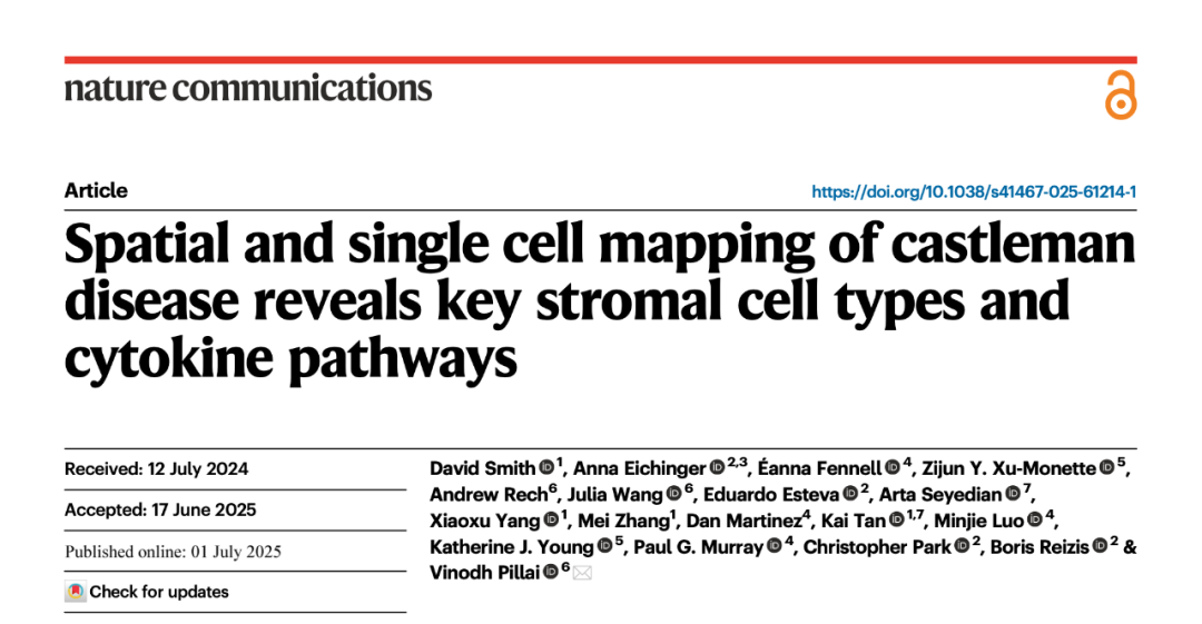 Nature子刊重磅突破：通过单细胞空间多组学技术首次绘制卡斯尔曼病“细胞地图”，找到致病元凶！
