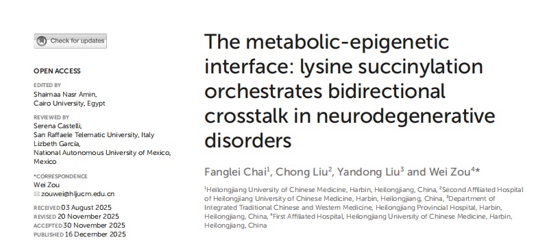 琥珀酰化专题|《Frontiers in Neurology》（10.3389/fneur.2025.1678595）解读：赖赖氨酸琥珀酰化：神经退行性疾病的代谢 - 表观遗传核心