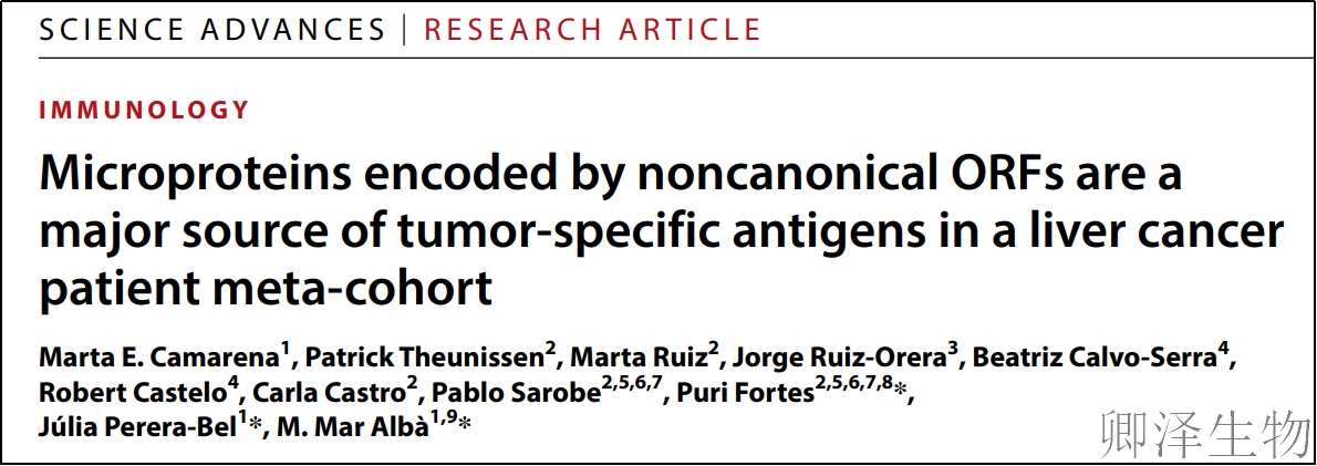 【免疫肽组学+翻译组学】 | ：肝癌免疫治疗现新突破！"隐藏基因"编码的微蛋白成抗癌疫苗新靶点