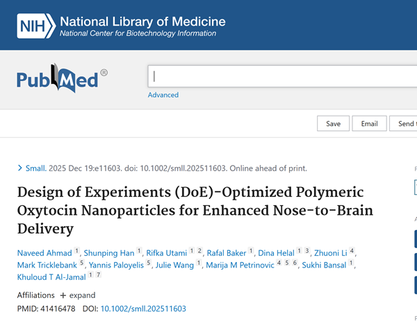 BMG LABTECH多功能酶标仪文献分享,香港大学连同多国组成科研团队发表在Small 上 “Design of Experiments (DoE)-Optimized Polymeric Oxytocin Nanoparticles for Enhanced Nose-to-Brain Delivery” 报告