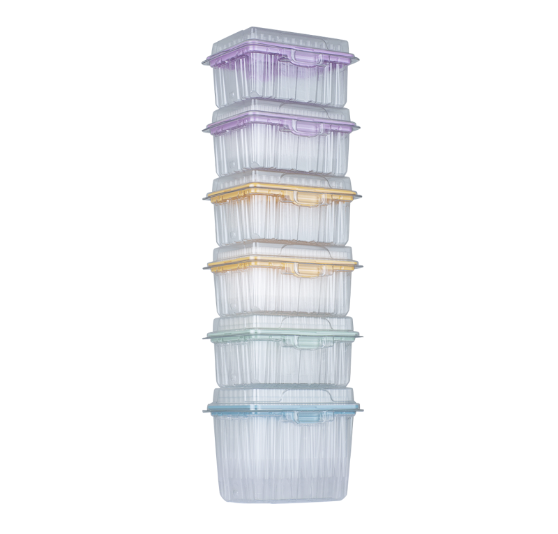 Six ECO Racks with pipette tips standing one on top of the other