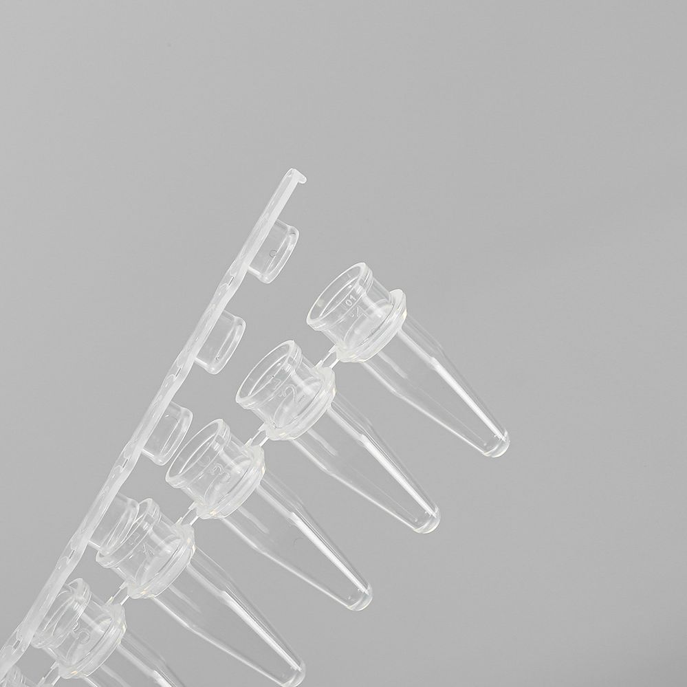 PCR八联管,0.1mL,白色,含平盖
