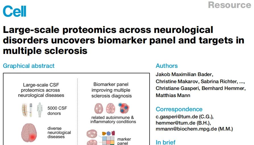 Cell研究 | 大型蛋白质组学揭示神经系统疾病多发性硬化症标志物及靶点