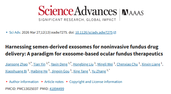Sci Adv 12+｜一滴眼药水直达眼底！双通路穿透+靶向递送，天然外泌体高效跨越眼组织屏障，实现眼底无创精准投递