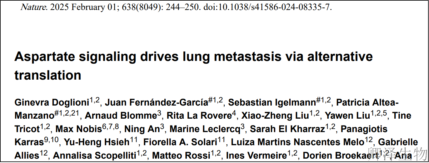 【氨基酸重编程蛋白翻译】 | ：肺部的天冬氨酸，是癌细胞的“转移增强剂”