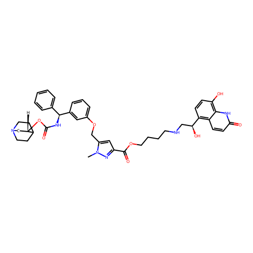 4-[[(2R)-2-hydroxy-2-(8-hydroxy-2-oxo-1H-quinolin-5-yl)ethyl]amino]butyl 5-[[3-[(S)-[[(3R)-1-azabicyclo[2.2.2]octan-3-yl]oxycarbonylamino]-phenylmethyl]phenoxy]methyl]-1-methylpyrazole-3-carboxylate，Moligand™，阿拉丁产品图
