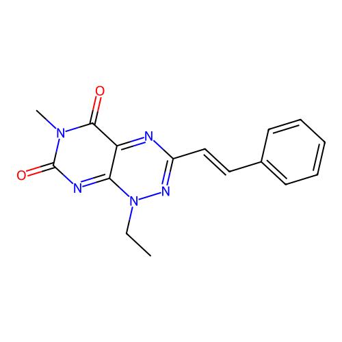 1-ethyl-6-methyl-3-[(E)-2-phenylethenyl]pyrimido[5,4-e][1,2,4]triazine-5,7-dione，阿拉丁产品图